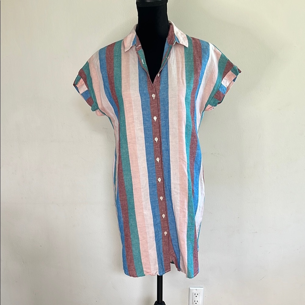 Madewell Red and Blue Buttoned Mini Dress